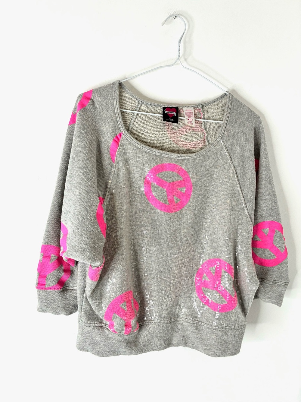 Y2K Hard Candy Sequin Peace Sign Sweatshirt Dolman Sleeve Pullover
